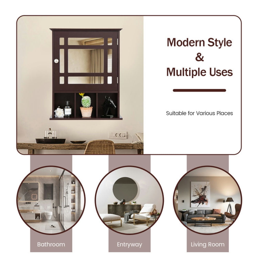 Finihen Bathroom Wall Cabinet, Wall Mounted Bathroom Mirror Cabinet, Wall Mounted and Mirrored Bathroom Cabinet, for Bathroom, Brown Finihen Bathroom Wall Cabinet, Wall Mounted Bathroom Mirror Cabinet, Wall Mounted and Mirrored Bathroom Cabinet, for Bathroom, Brown