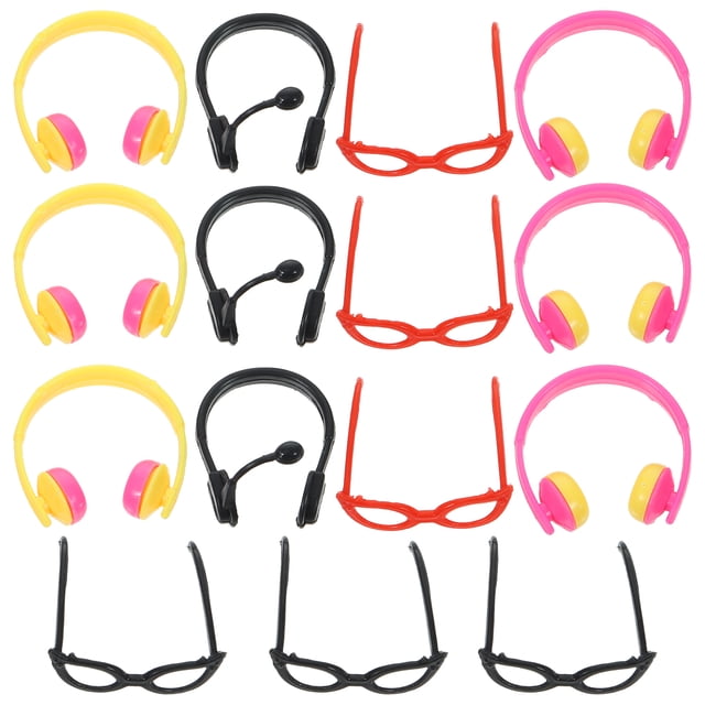 FRCOLOR Lunettes de Robe 1 Ensemble d'Accessoires de Lunettes Miniatures Casque de Poupée Mini Écouteurs Décorations de Poupée DIY, 1.57"X1.57"X0.51 Pouces