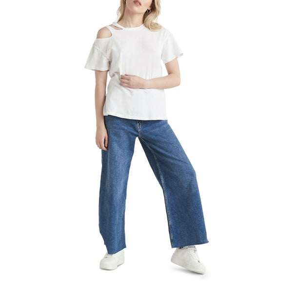 Black Tape Women's Short Sleeve Cotton Cutout T-Shirt White Size S