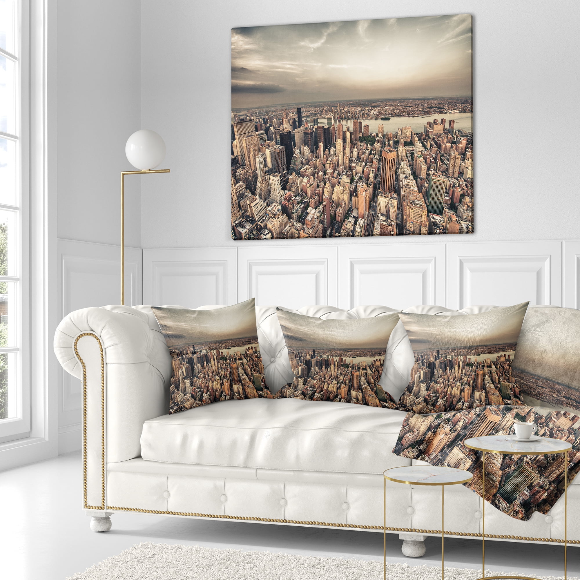 Designart Manhattan Skyscrapers Aerial View - Modern Cityscape Throw Pillow - 16x16