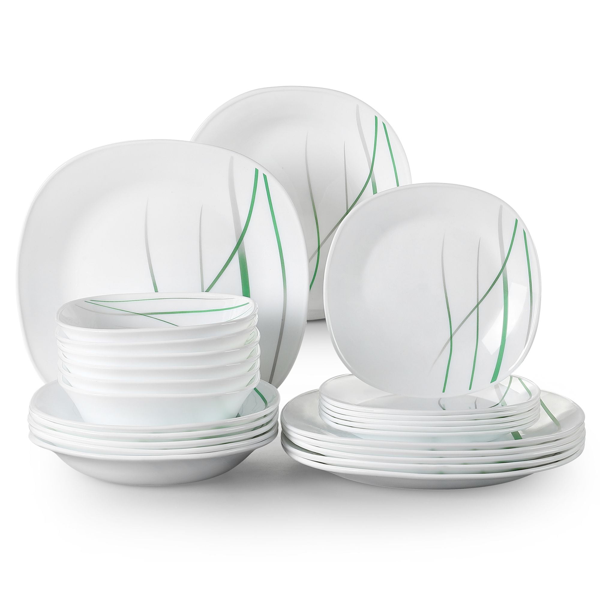 VEWEET Dinnerware Sets, Opal Glassware Dinner Set for 6, 24Piece Round