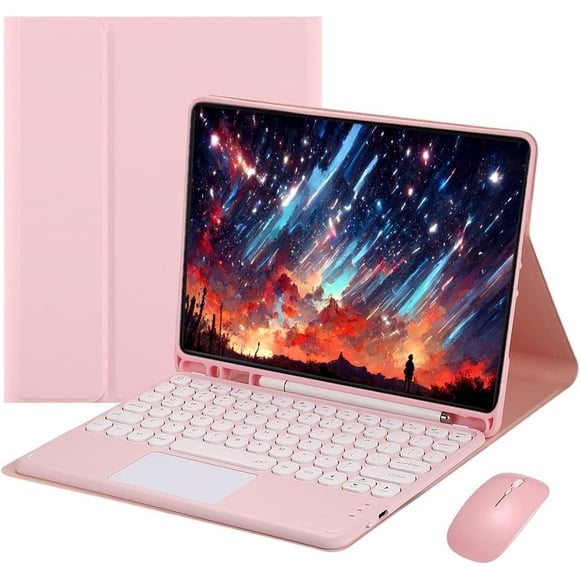 Funda con teclado táctil para iPad de 6.ª y 5.ª generación (modelo 2018 2017, 9,7 pulgadas), iPad Air 2 / Air 1 (9,7 pulgadas), con ratón - Teclado Bluetooth táctil magnéticamente desmontable