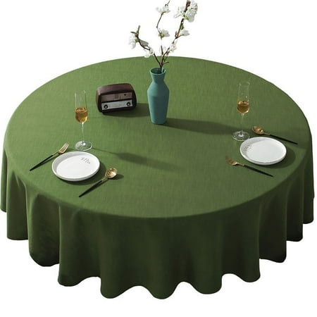 

Circle Tablecloth nordic Thicken Solid Color Cotton Linen Tablecloth mute Wear Resistant Round Table Cover For Living Room bedroom picnic party-Green-120cm