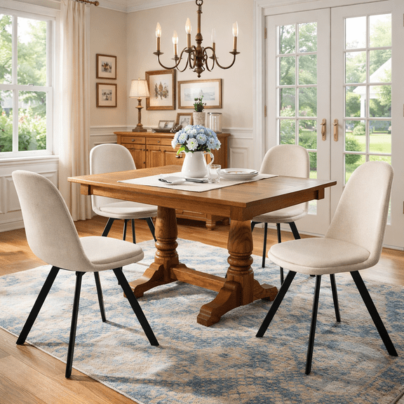 FurnitureR Modern 360° Swivel Dining Chairs Set of 4, Upholstered Fabric Accent Chairs with Ergonomic Back and Metal Spider Legs for Dining Room, Kitchen, Home Office, Beige