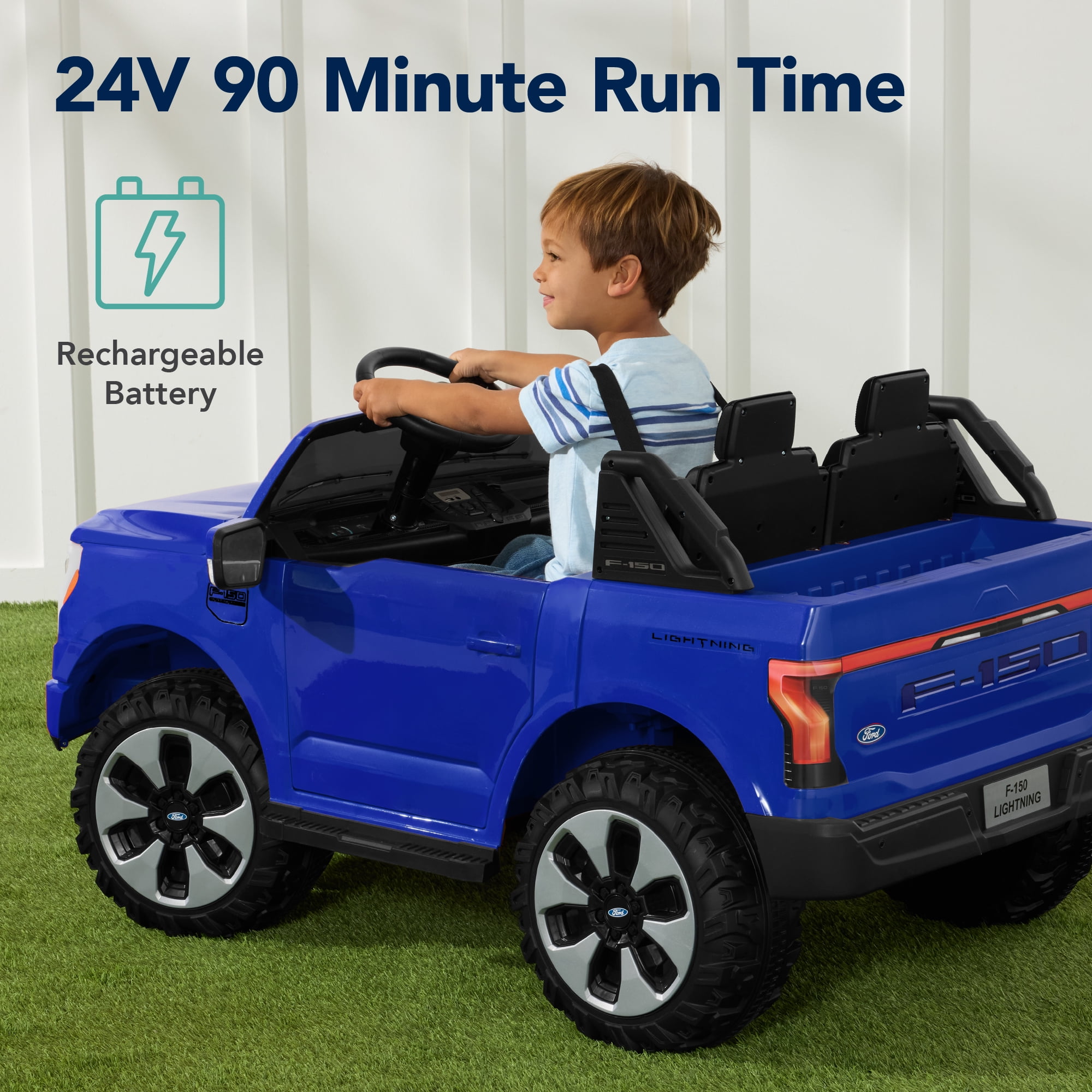 Best Choice Products Kids 24V Ride On Truck Officially Licensed Ford Lightning w/ Remote, LED Lights, 2 Speeds - Blue