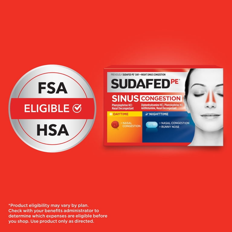 Sudafed PE Day + Night Maximum Strength Sinus Decongestant, 20 Count