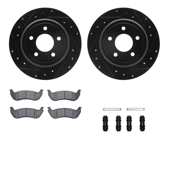 Dynamic Friction Company Rear Brake Rotors-Drilled and Slotted-Black with 5000 Advanced Brake Pads includes Hardware 8512-56016
