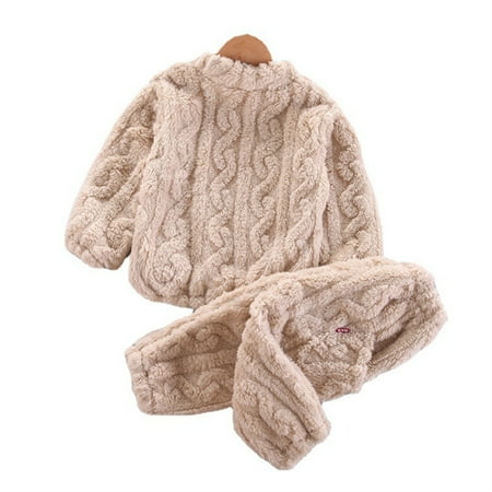 

Journey 2-Piece Set Kids Plush Pajamas Clothing Long Sleeve Thick Sweatshirt & Pants(Beige 80cm)