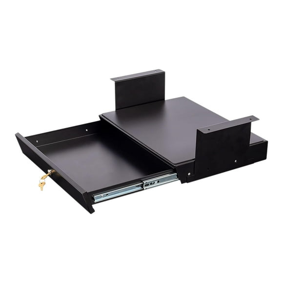 Stand Up Desk Store Add-On Office Sliding Under-Desk Drawer Storage Organizer for Standing Desks (Black, Lockable with Padded Laptop Shelf) 18"