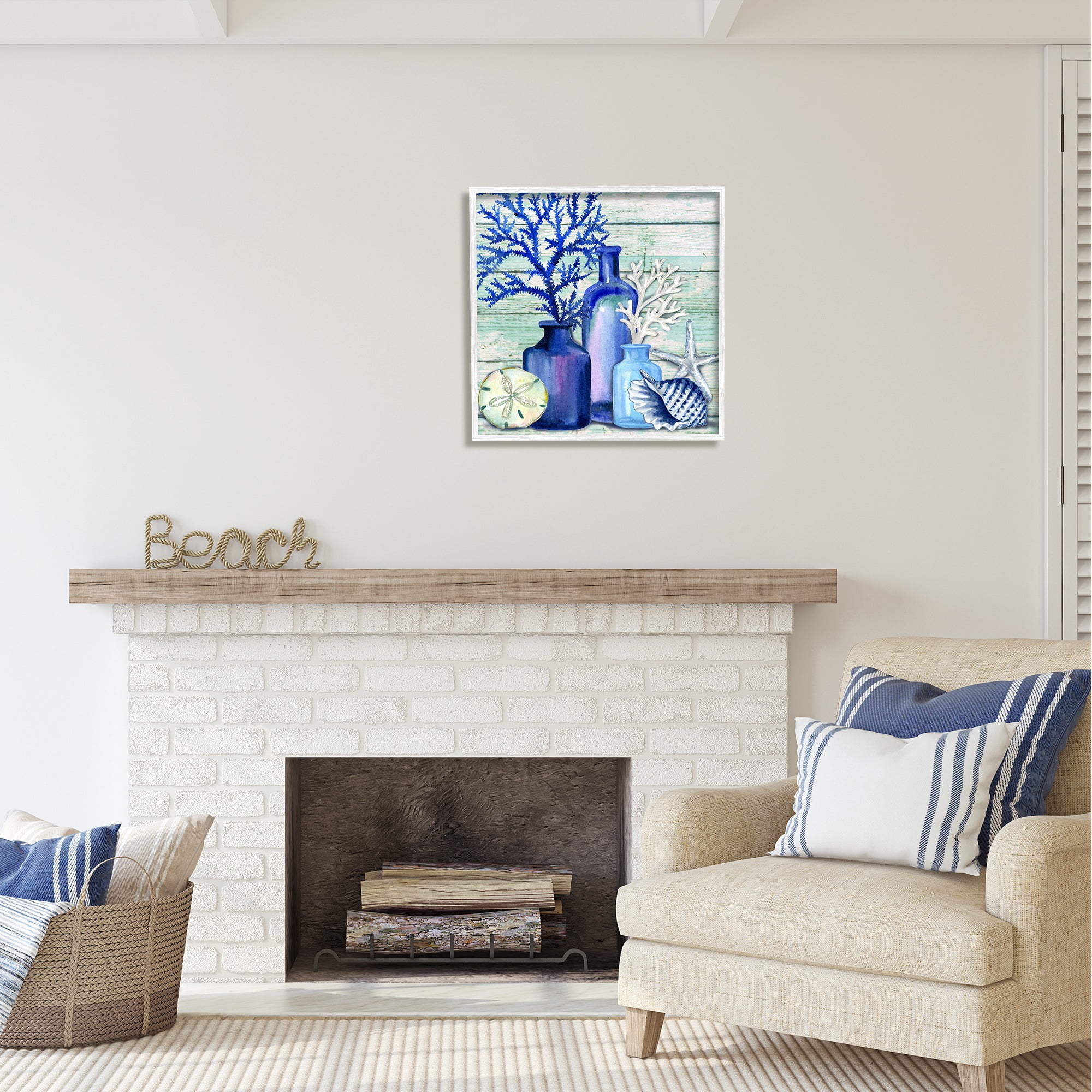 Stupell Industries Blue Nautical Vases Nature Painting White Framed Art Print Wall Art, 24 x 24