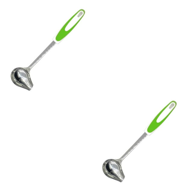 QualitChoice Polished Oiling Spoon Stainless Non- for Slip Gravy Spoon Side Mouth Spoon YY green 2Set