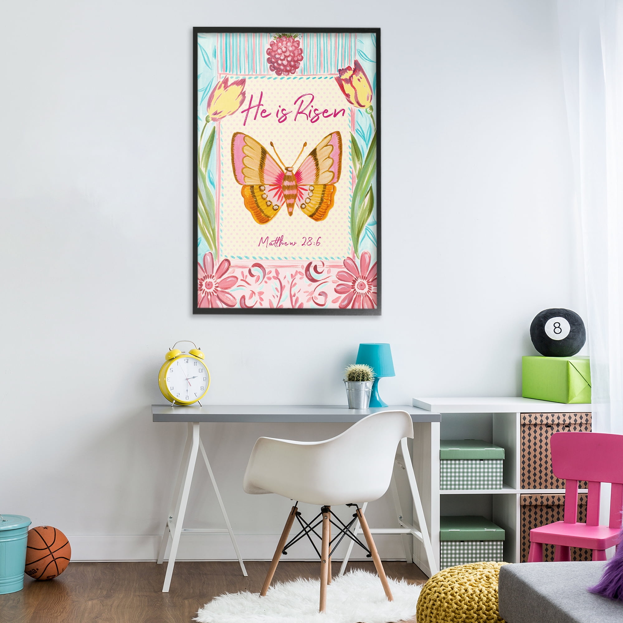 Stupell Industries He Is Risen with Butterfly Black Framed Giclee Art, design by Ani Del Sol