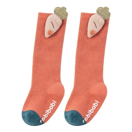 

harmtty Baby Boy Girl Elastic Stocking Toddler Pineapple Carrot Cotton Middle Tube Socks Citrus Red S