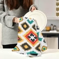 thumbnail image 3 of Colorful Ikat Geometric Tea Towels 4 Pack Diamonds Ethnic Kitchen Dish Cloth with Hanging Loop, 18"x28" Lint-Free Absorbent Towel for Kitchen Drying Wiping and Cleaning, 3 of 7