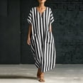 thumbnail image 4 of Jaunzuar Maxi Dresses for Women Striped Print Short Sleeve Summer Dresses Casual Everyday Wear Flowy Dresses with Pockets, S-2XL, 4 of 7