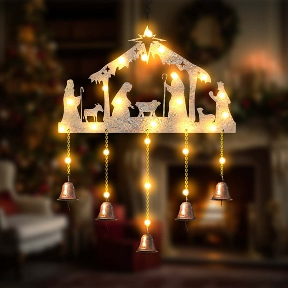 Nativity Scene Wind Chime Hanging Decoration, 2025 Christmas Nativity Decoration with Bells, Memorial Chimes for Outside, Nativity Scene Window Hanging, Hanging Religious Ornament