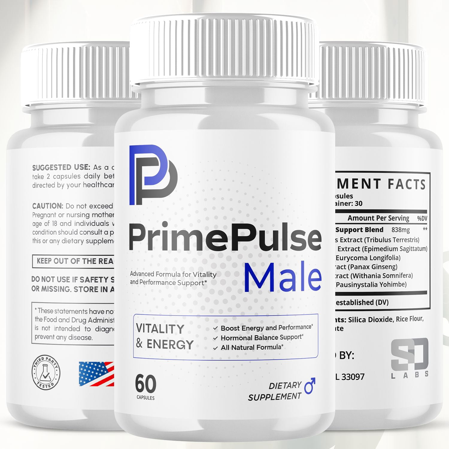 Prime Pulse Advanced Formula Pills All Natural Vitamin Supplement PrimePulse 60 Capsules