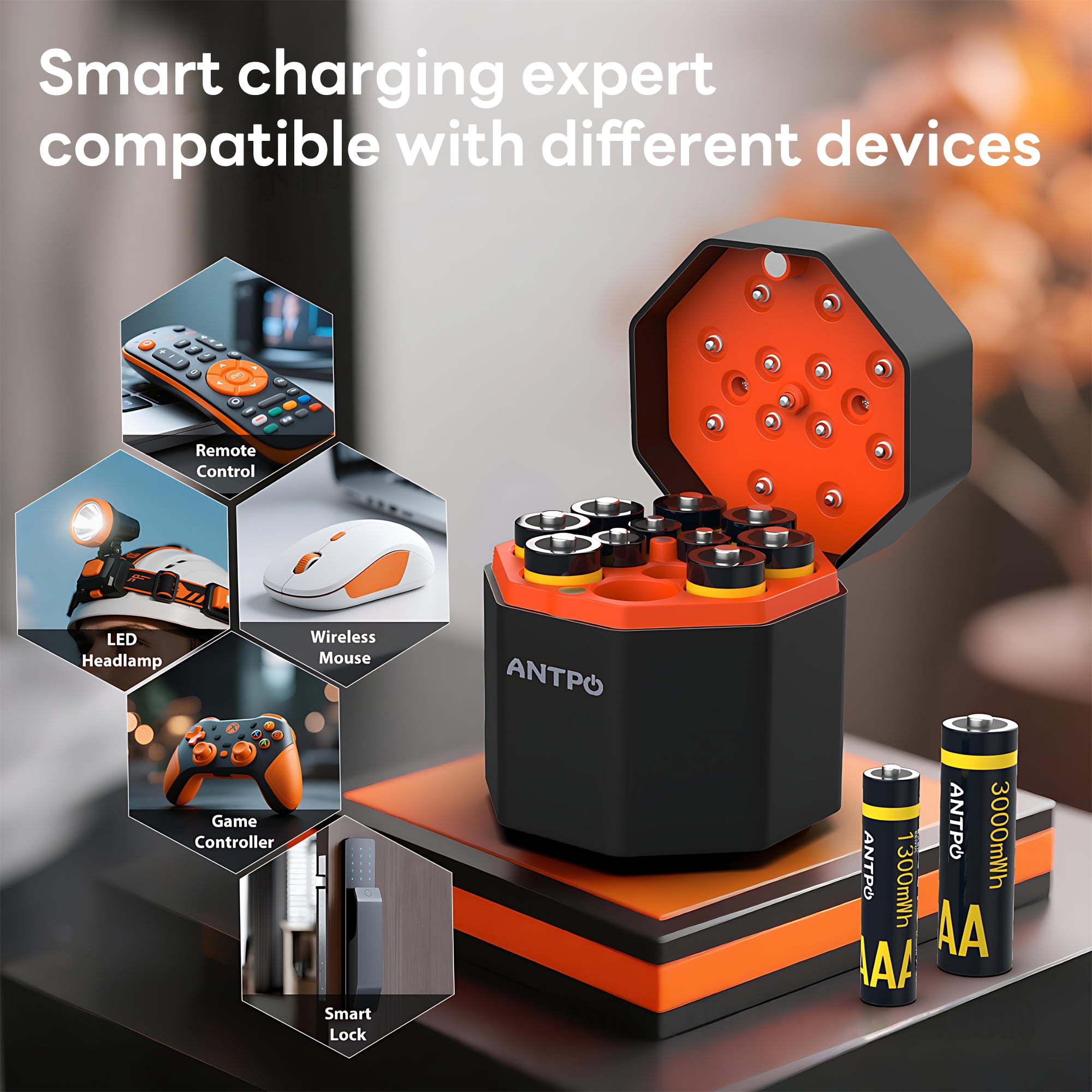 Pecham 12 Pack Rechargeable AA & AAA Batteries with Fast Charger, 3000mWh 8 AA & 1300mWh 4 AAA Batteries, 1.5V Rechargeable Li-ion Batteries with 2000+ Cycle Times for Camera, RC Toys
