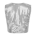 thumbnail image 4 of LiiYii Kids Boys Girls Sparkly Sequins Waistcoat Button Down Vest Jacket Hip Hop Jazz Dance Choir Silver 130, 4 of 8