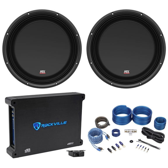 (2) MTX 3512-04S 12" 1200 Watt Shallow Slim Subwoofers Subs Amplifier Amp Kit