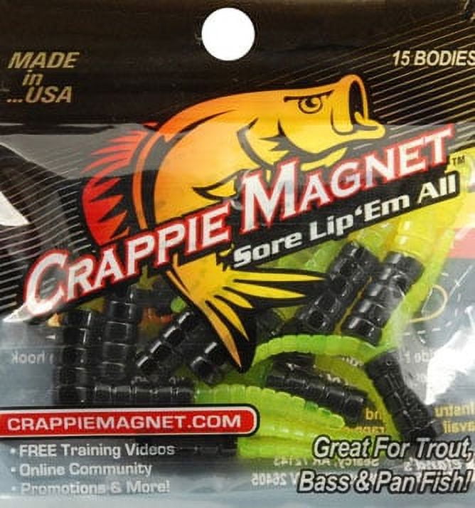 (3 pack) Leand Lures Crappie Magnet Lure Body Pack, Chartreuse & Black, 15 Piece, 87273