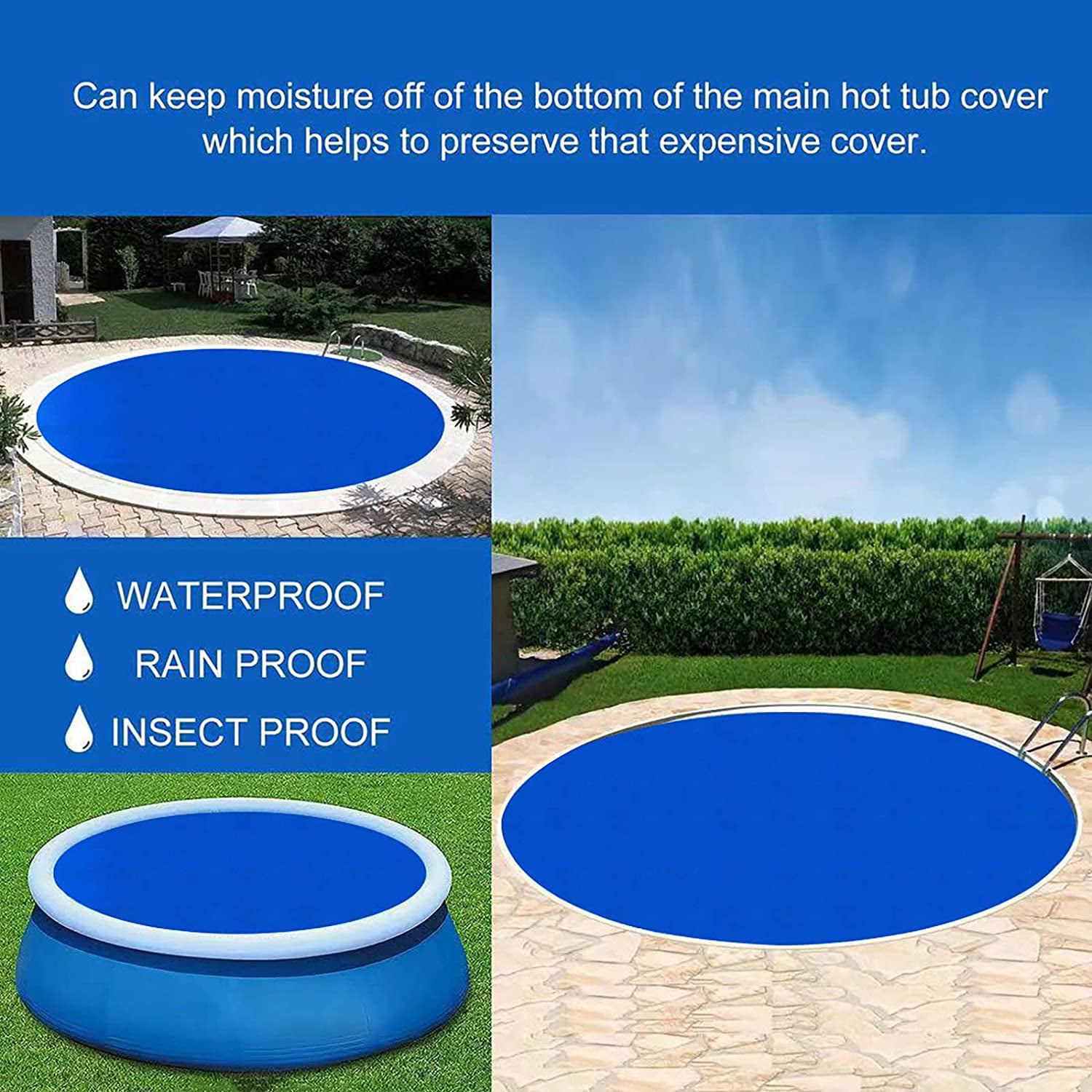 Color : 8ft, Size : Free FANJUANMIN Round Pool Solar Cover Protector Solar Cover for 8ft 10ft 12ft 15ft Easy Set Frame Pools Heat Swimming Pool 