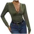 thumbnail image 2 of LOVZFMLL Mode Femme Décontractée - Combinaison Courte en Dentelle à Manches Longues et Col Rond Couleur Unie Vert Armée m, 2 of 6