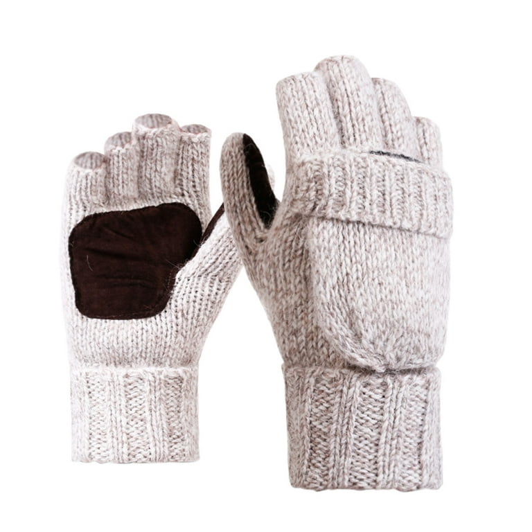 Winter Gloves for Men & Women Fingerless Mittens Wool Gloves Flap Cover  Knitted Convertible Mittens Sport Fishing Gloves