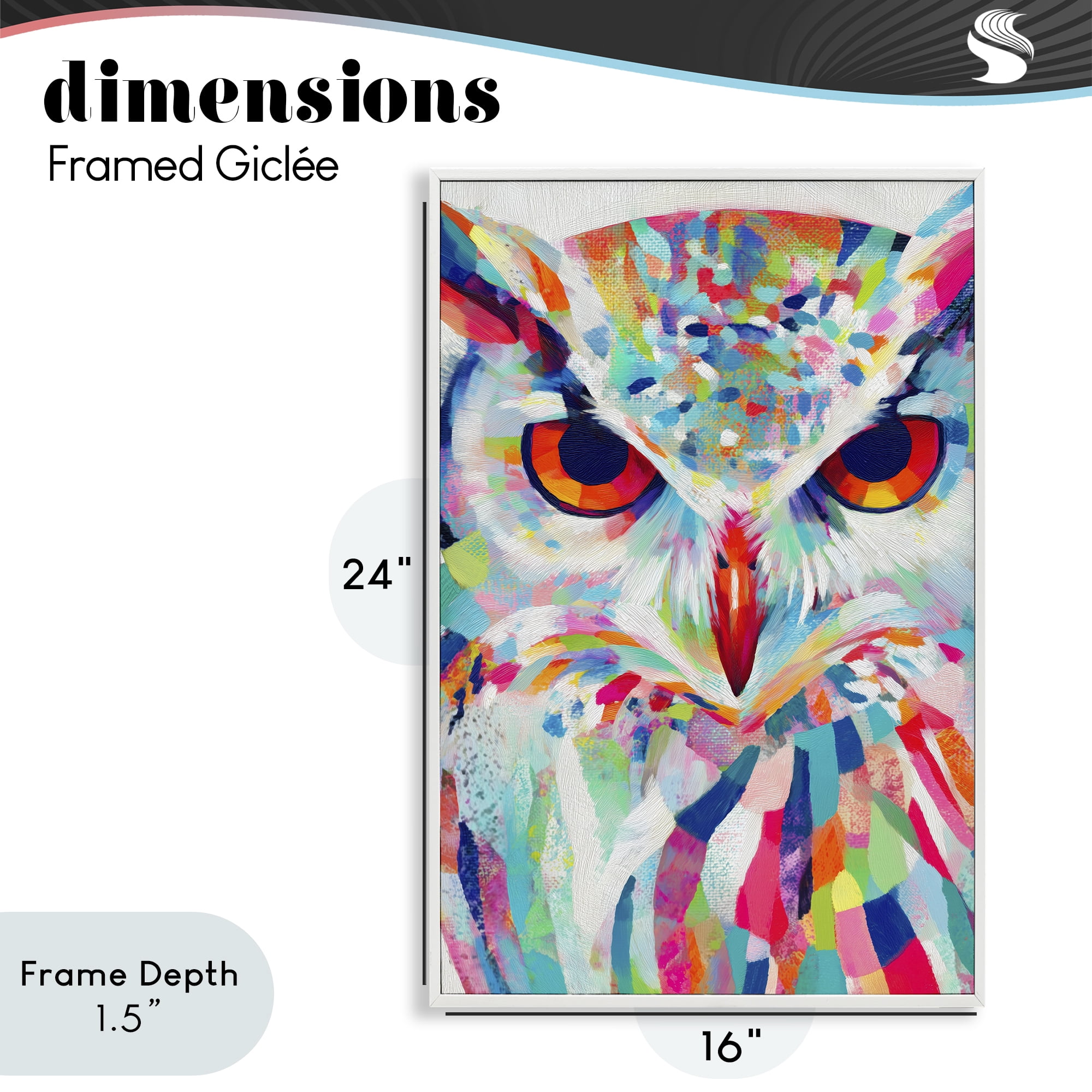 Stupell Industries Expressive Owl Gaze White Framed Giclee Art, design by Chromatic Storm Studio