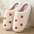 thumbnail image 2 of Tao Tao Women Fuzzy Heart Prints Slipper Soft Plush Comfy Winter Warm Slip-On Couple Slippers Women Men Non-slip Fuzzy Flat Slides Red 36, 2 of 3