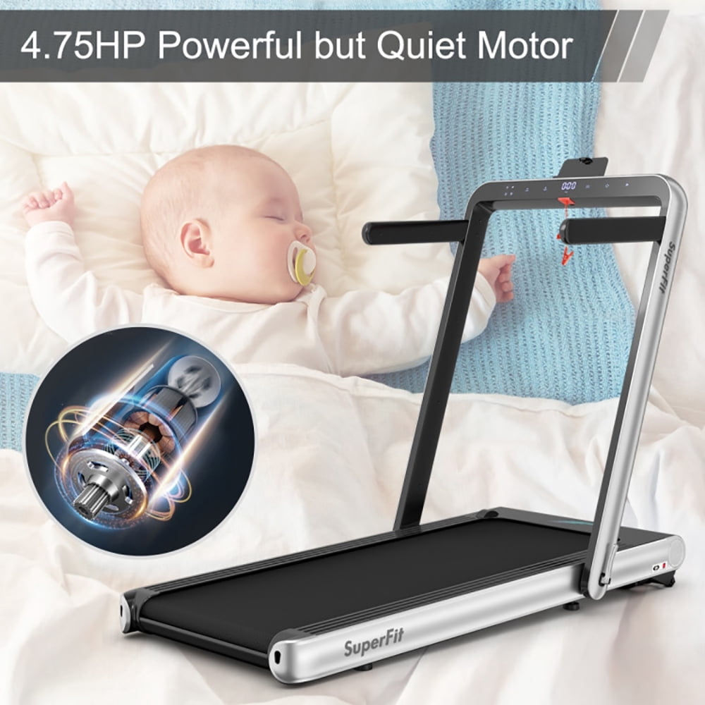Spaco 4.75HP 2 In 1 Folding Treadmill with Remote APP Control-Silver, Home Fitness Equipment for Walking & Running , Cardio Exercise Machine, Preset and Adjustable Programs