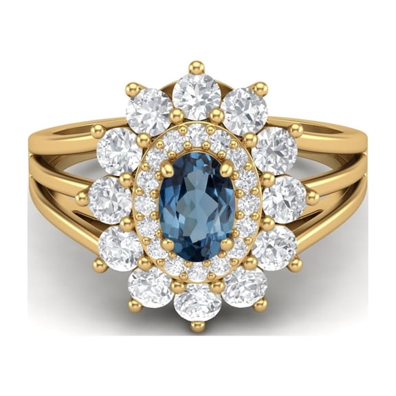 Mooneye 4.03 Ctw London Blue Topaz 925 Sterling Silver Gold Vermeil Valentines Day Gift Ring