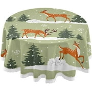 SKYSONIC 60" Winter Deers Trees Round Tablecloth Christmas Snowflake Table Cloth Cover Mat Washable Polyester Dining Decorative for Holiday Home Picnic Party Wedding