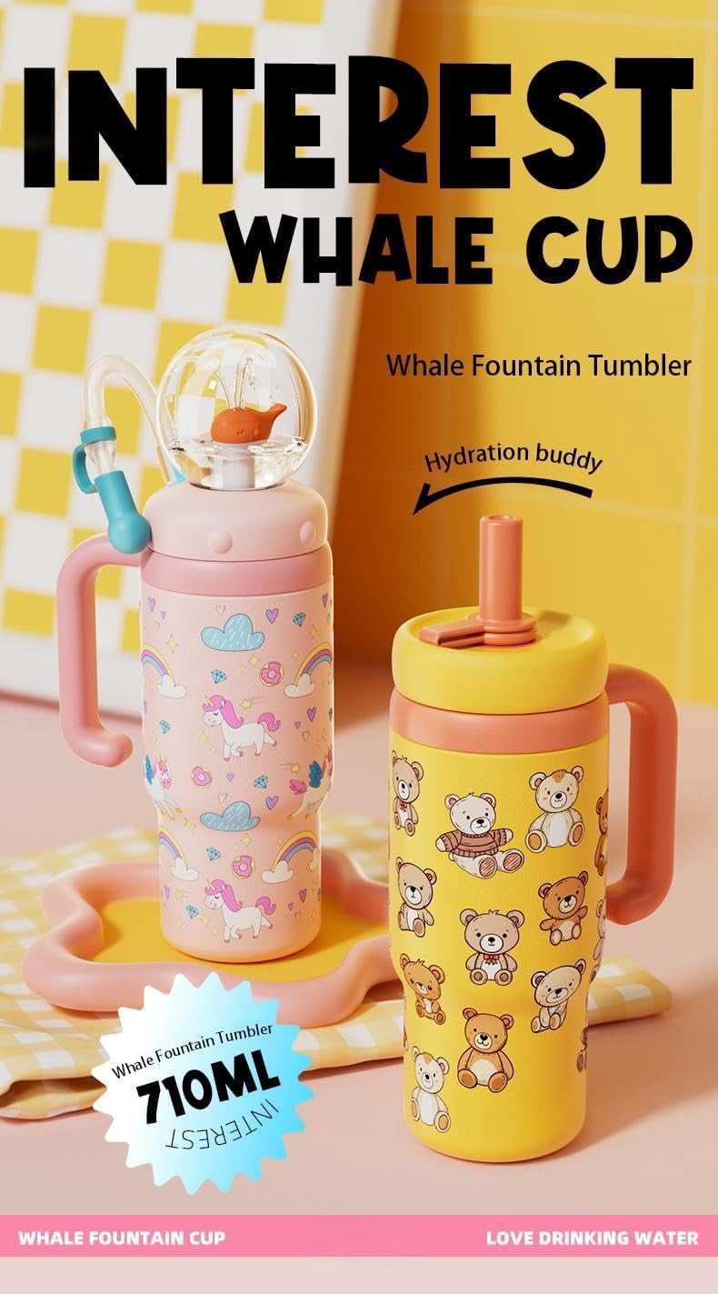 Aorsher 24oz Whale Straw Tumbler with Handle, Stainless Steel Cute Whale Cup, Spill-Proof Double Wall Insulated, Dishwasher Safe, BPA-Free, Great Gift for Kids, Teens and Adults, Green