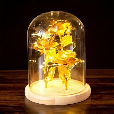 

Valentines Day Decor Three Gold Foil Roses Glass Cover Rose Lamp LED Lights Ornaments Creative Decorations Gifts For Valentine s Day Valentines Day Gifts