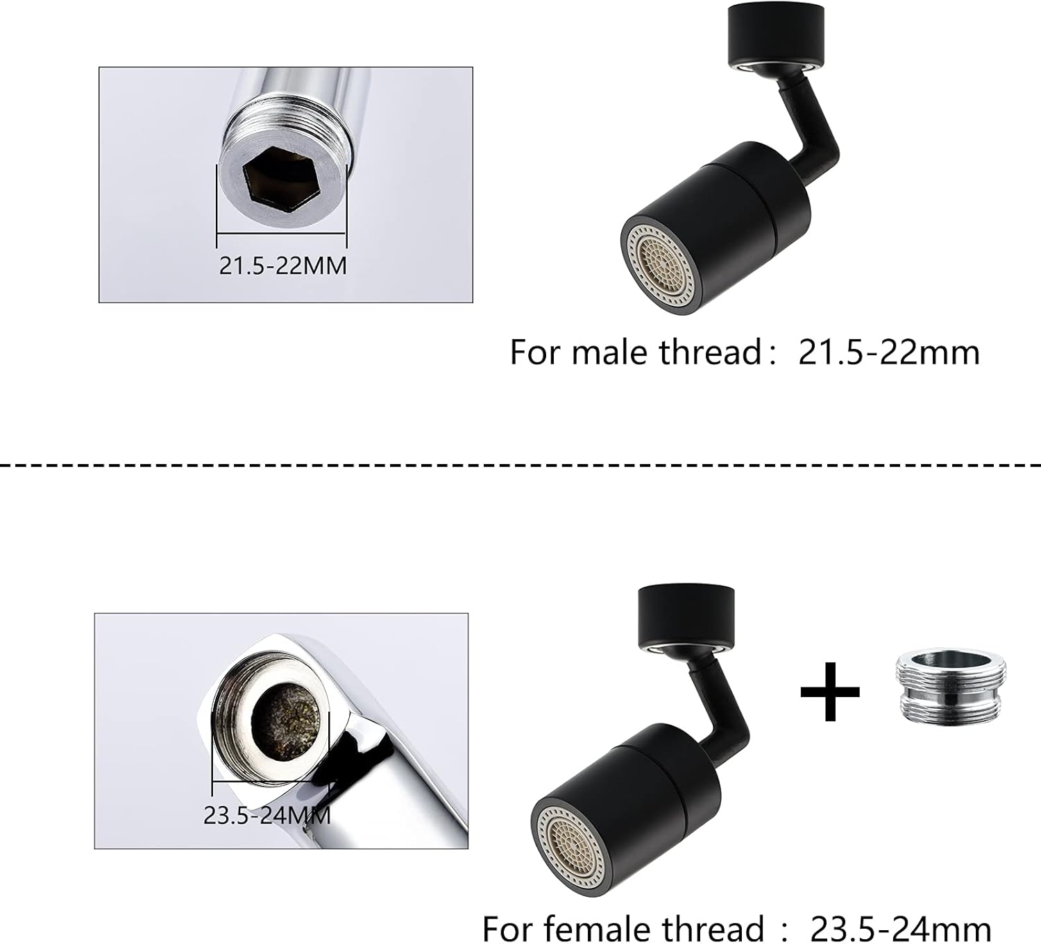 Rotating Faucet Aerator, Universal Brass Splash Filter Faucet Extender for Kitchen Bathroom Face Wash Gargle & Eyewash, Easy to Install Black
