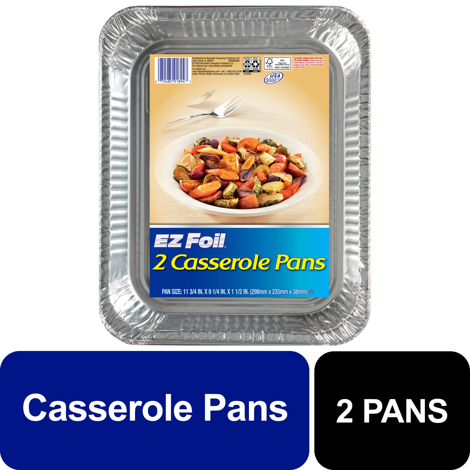 3 pack) EZ Foil Disposable Casserole Pans, 11.75 x 9.25 in., 2