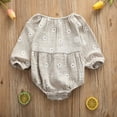 thumbnail image 4 of Douhoow Infant Girls Bodysuit Baby Cotton Linen Long Sleeve Off Shoulder Floral Jumpsuit 0-24M, 4 of 8