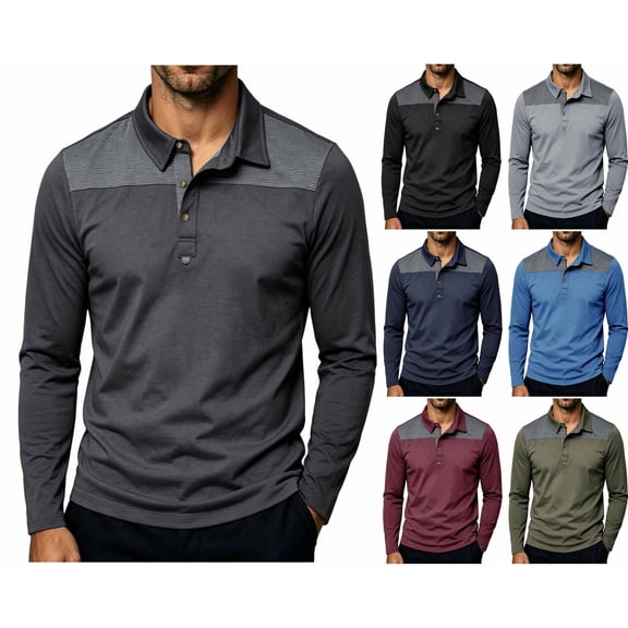 LONKITO Mens Polo Shirts Long Sleeve Lapel Button Pullover Shirts for Casual Business Work