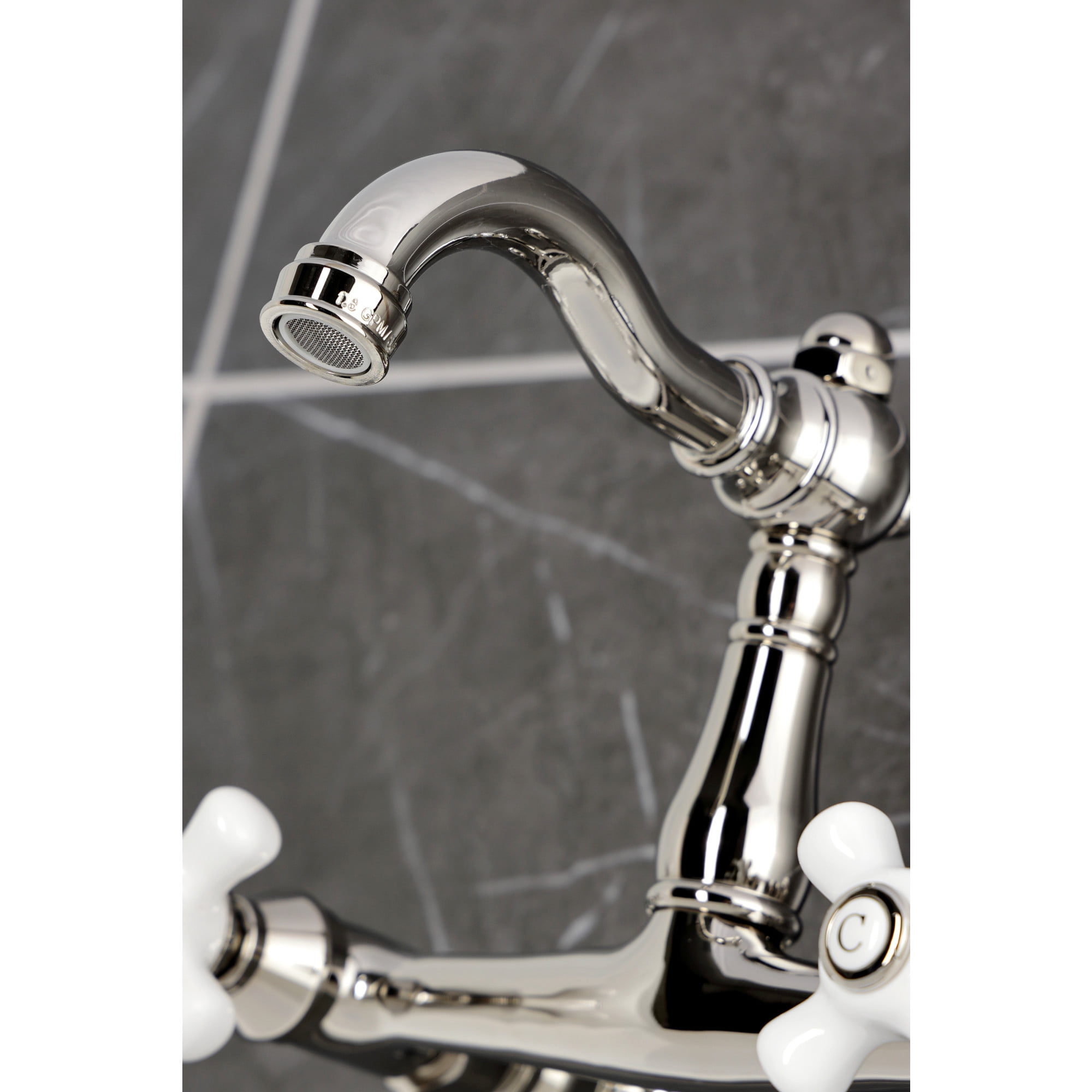 Kingston Brass KS3256PX Vintage Double-Handle Wall-Mount Bridge Kitchen Faucet, Polished Nickel
