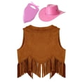 thumbnail image 4 of iiniim Girls Western Cowgirl Cowboy Outfit Kids Sleeveless Jacket Vest with Cowboy Hat Bandana Brown&Pink 6, 4 of 5