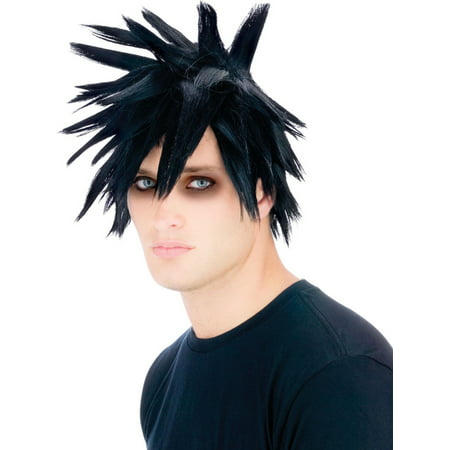 Scenester Costume Emo Punk Rock Wig Spiked Hair Black Wig
