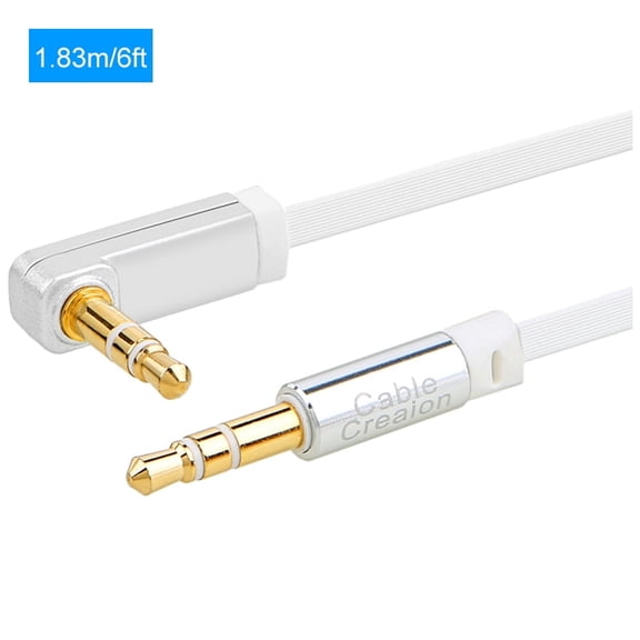 Strhowill 3.5mm Audio Cable,male to male extension cable with right-angle plug,for mobile phone headphones, computer speakers, and tablet adapter（White/6ft）