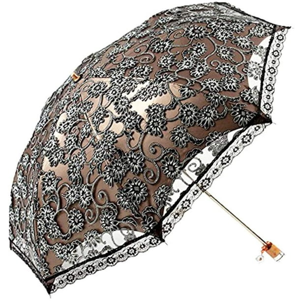 Orgrimmar Ladies Lace Parasol Umbrella Anti UV Protection Sun Shade Lightweight and Portable Folding Umbrella Black