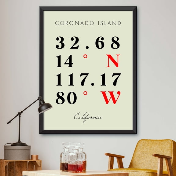 Map of Coronado Island, California, Multiline Coordinates Colored (36x48)