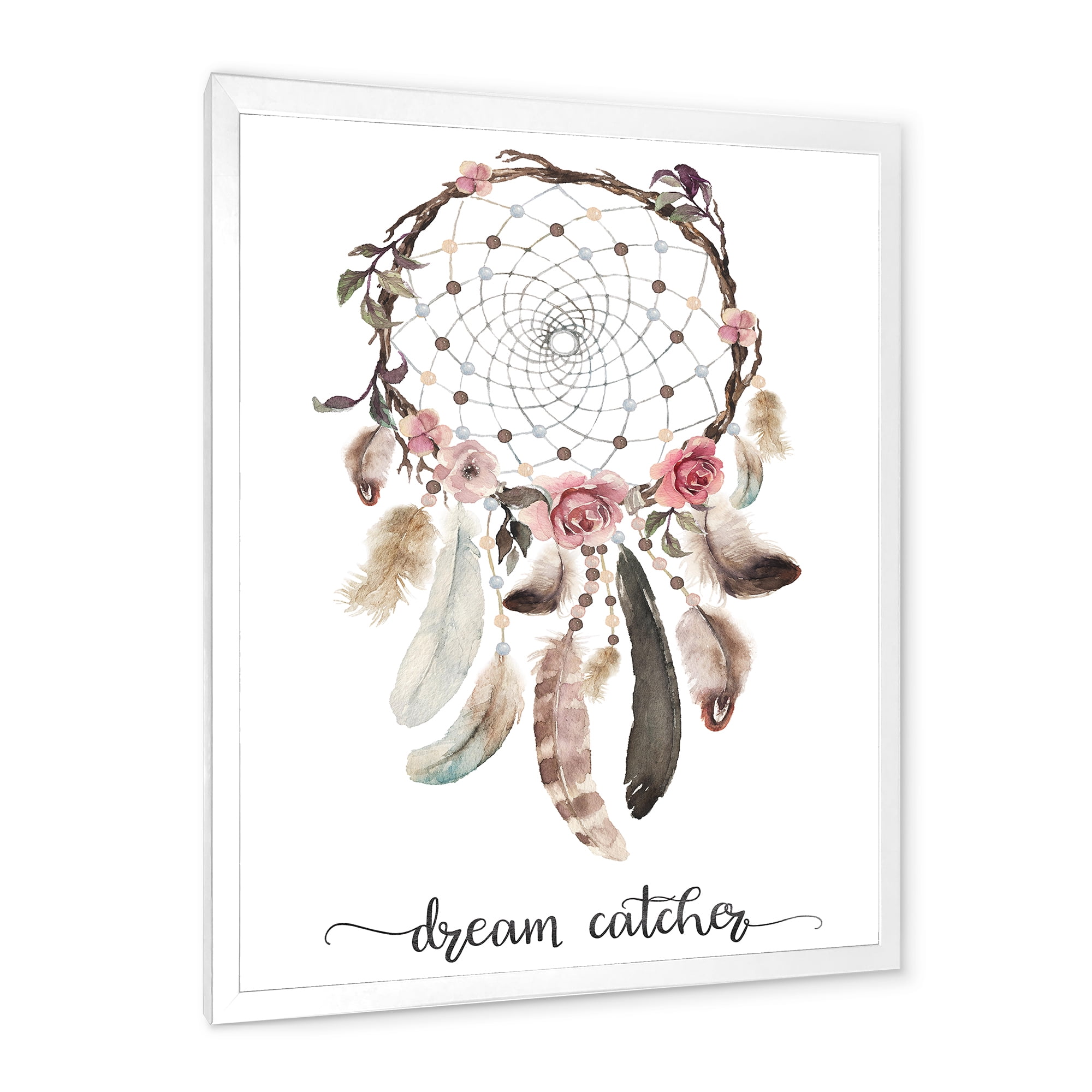 Designart 'Dream Catcher Made With Ethnic Feathers' Bohemian & Eclectic Framed Art Print
