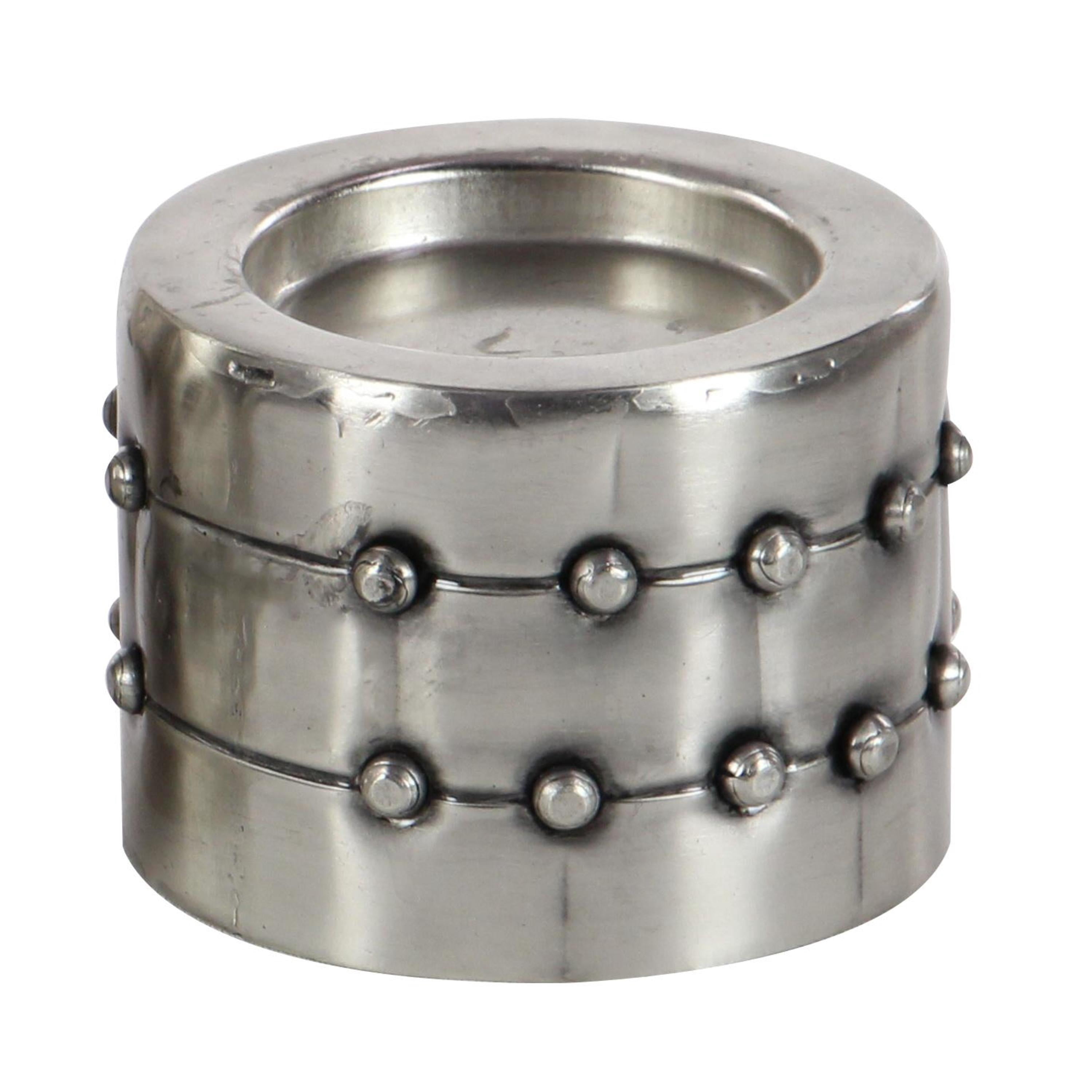 DecMode 3 Candle Silver Metal Handmade Pillar Candle Holder with Studs, Set of 3