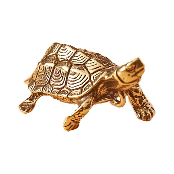 Brass Turtle Table Decor, Vintage Turtle Ornament Small Gold Figurines Feng Shui Animal Statue Chinese Good Luck Sculptures Wealth Collectible Figure for Home Office Garden