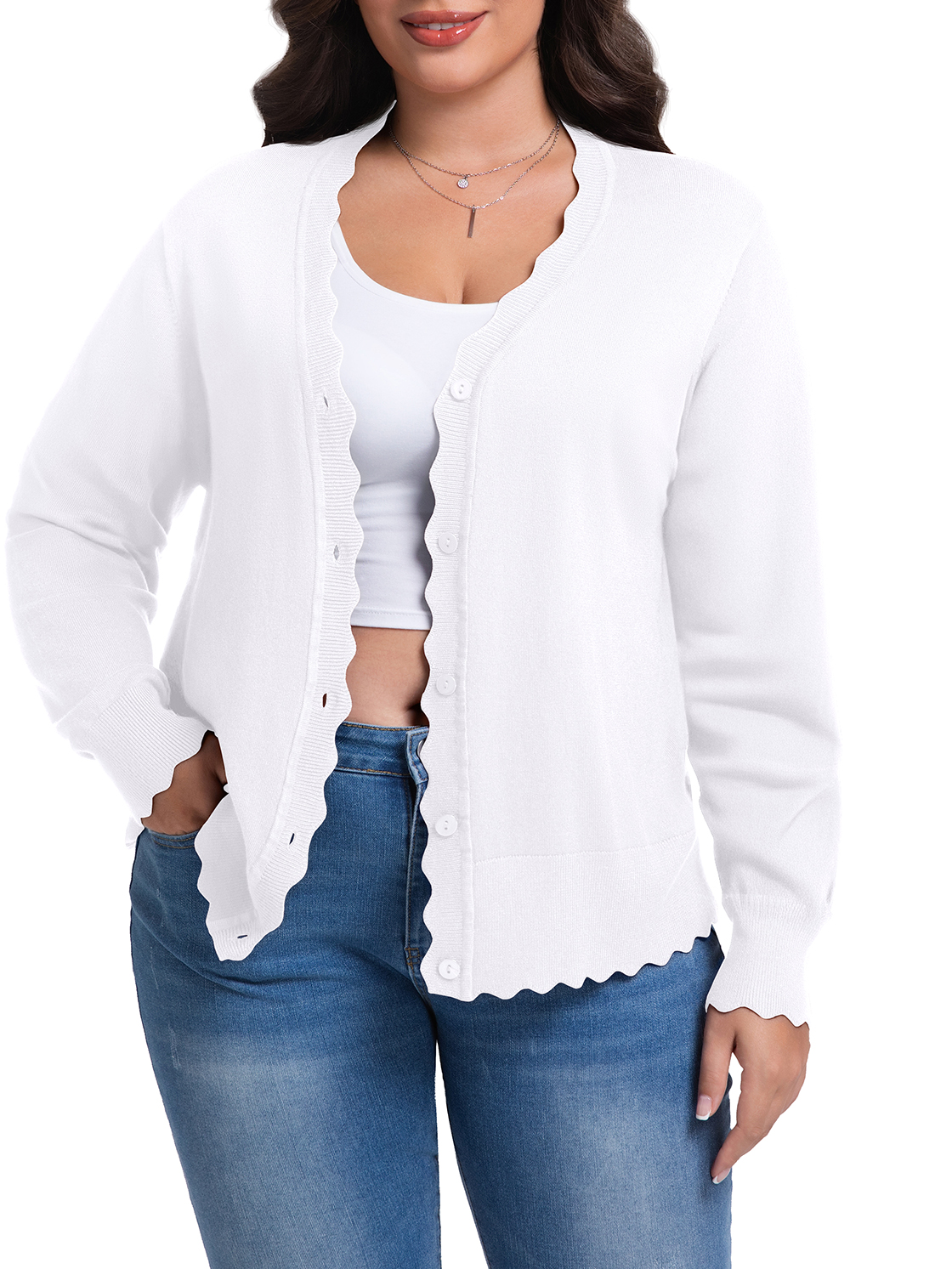 Cueply Women's Plus Size Open Front Cardigan Button V-Neck photo 8