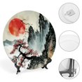 HENGT Mountain Tree Red Sun Bone China Decorative Plate Vertical Stand